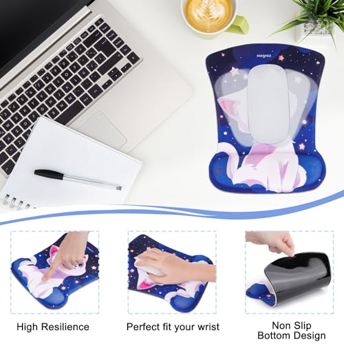 MEGREZ 4-in-1 Mouse Pad with Wrist Rest Ergonomic Memory Foam Desk Mat Set | ergonomic, anti-slip base, 4pcs set, desk pad, mouse wrist rest, keyboard rest, coaster, ideal for office & gaming - color: Blue Purple