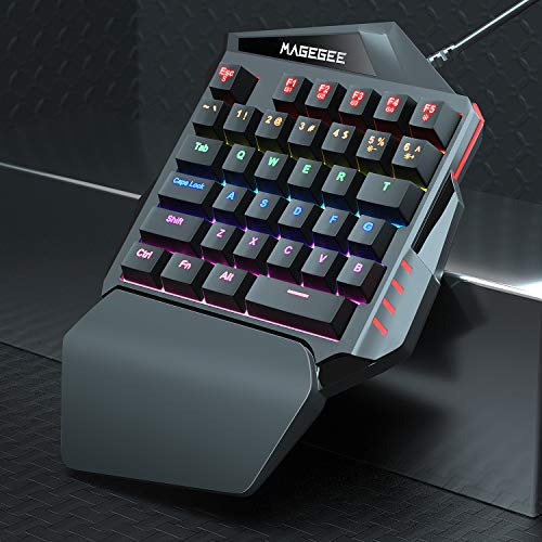 MageGee One-Handed RGB Mechanical Gaming Keyboard, 35 Keys Rainbow Backlit Wired Keyboard, Blue Switches, Support Wrist Rest, Portable Mini Gaming Keypad with Programmable Keys Macro Recording