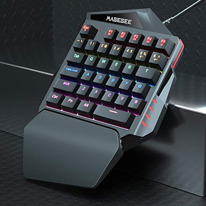 MageGee One-Handed RGB Mechanical Gaming Keyboard, 35 Keys Rainbow Backlit Wired Keyboard, Blue Switches, Support Wrist Rest, Portable Mini Gaming Keypad with Programmable Keys Macro Recording