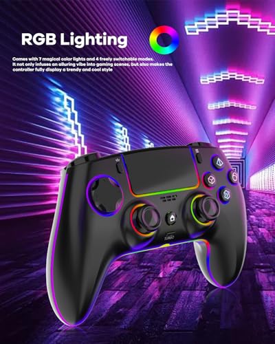 GlowPlayX Wireless Gaming Controller for PS5/Mac/Steam Deck/PC | Gamepad with 7 RGB Lighting, Hall Effect Joystick & Trigger, 6-Axis Motion Control, Dual Vibration, Turbo, 1500 mAh Battery - color: Black