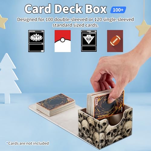for MTG Commander Deck Box,Card Deck Box for Trading Yugioh MTG,Fits 100 Double Sleeved Cards,PU Leather Strong Magnet Case for Magic Commander TCG CCG,Art Skull - color: Art Skull