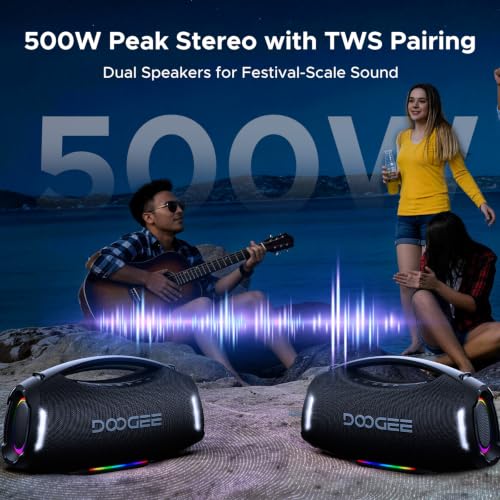 Portable Wireless Speaker, 250W Peak/220W RMS Loud Boombox Speaker, Deep Bass Outdoor Party Speaker, 20H Playtime, IPX5 Waterproof, RGB Lights, TWS Pairing, USB/TF/AUX