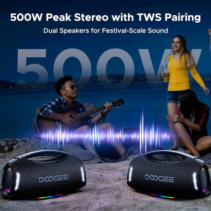 Portable Wireless Speaker, 250W Peak/220W RMS Loud Boombox Speaker, Deep Bass Outdoor Party Speaker, 20H Playtime, IPX5 Waterproof, RGB Lights, TWS Pairing, USB/TF/AUX
