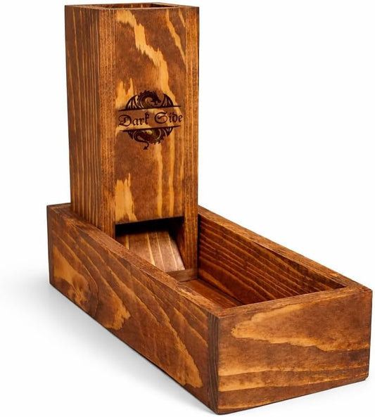 Personalized Wooden Dice Tower with Tray – Custom Engraved DND Dice Tower, Handcrafted Oak & Walnut RPG Accessory, Dungeon Master Gift, Tabletop Gaming Dice Roller