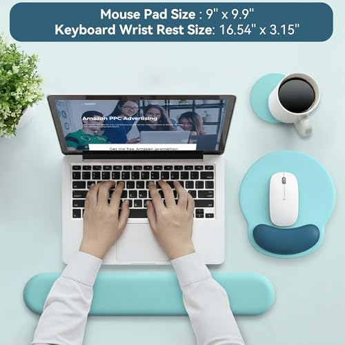 Mouse Pad with Keyboard Wrist Rest,Ergonomic Mouse Pad Wrist Support PU Base with Coaster,Mousepad with Nonslip Base for Computer Laptop Keyboard Home&Office - color: F-Teal