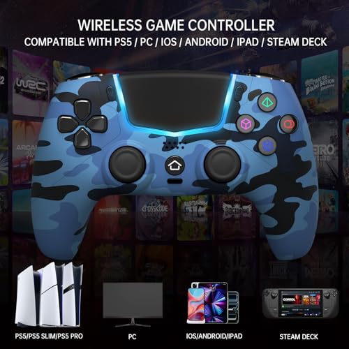 Wireless Controller for PS5, Compatible with PS5/Pro/Slim/PC, Replaces the PS5 Controller with Hall-Effect Joysticks, Hall-effect Triggers, 6-Axis Gyros, Dual Vibration And Turbo, 3.5mm Audio Jack/Speaker, Blue - color: Blue