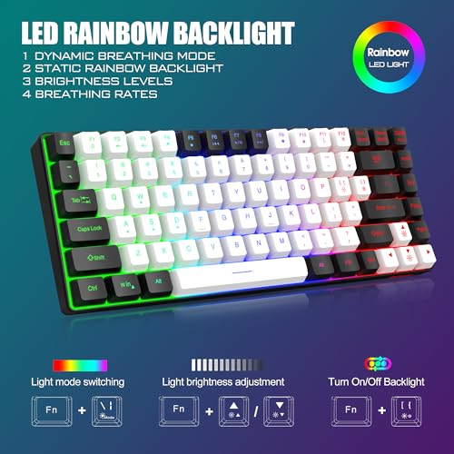 RedThunder K84 Wireless Keyboard and Mouse Combo, LED Rainbow Backlit Rechargeable Battery, 75% Layout TKL Ultra Compact Gaming Keyboard & Lightweight 3200 DPI Honeycomb Optical Mouse (White-Black) - color: White Black