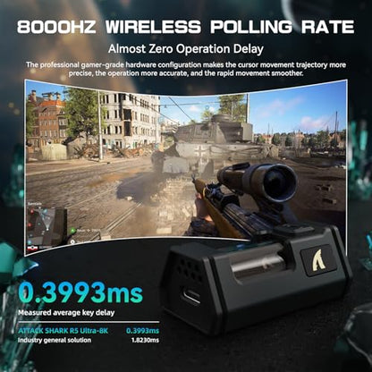 ATTACK SHARK R5Ultra 8K Carbon Fiber Wireless Gaming Mouse, Green | 42K DPI,PAW3950 MAX Sensor,39g Ultra-Lightweight,Nordic 52840 MCU Chip,Wired/BT/2.4GHz Wireless Programmable Mouse for PC/Mac - color: Green
