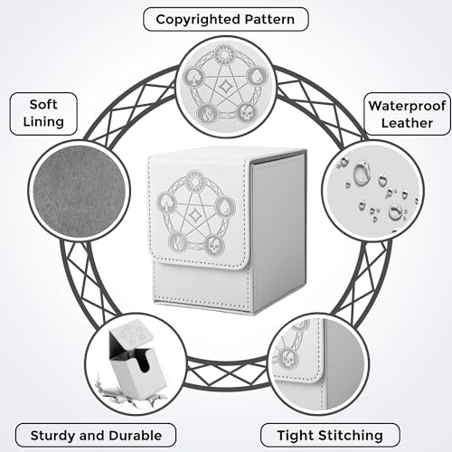Card Deck Box with 2 Dividers, MTG Commander Deck Box Holds 100+ Double-Sleeved Cards, Leather Magnetic Deck Case Compatible with Magic TCG CCG Cards, White - color: 2. White, size: 100 Double-sleeved Cards Vertical