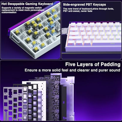 AULA Hero 68 HE 60% Gaming Keyboard Wired, Hall Effect Magnetic Switch Keyboard with Adjustable Actuation, Fast Trigger Mode, 8K Hz Polling Rate, 0.125ms Latency,Side Printed PBT Keycaps, RGB Backlit - color: White