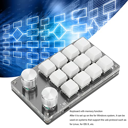 Ejoyous Macro Keyboard, One Handed Macro Mechanical Gaming Keypad 12 Key Programmable Keyboard with Knob for Office Games Compatible with Vista (Black White) - color: White