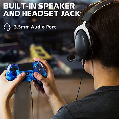 Wireless Controller for PS4, Controller for Sony PlayStation 4, Double Shock 6-Axis Motion Sensor, Sensitive Touch Pad, Built-in Speaker & Stereo Headphone Jack, Compatible with PlayStation 4/Pro/Slim - color: Galaxy Blue
