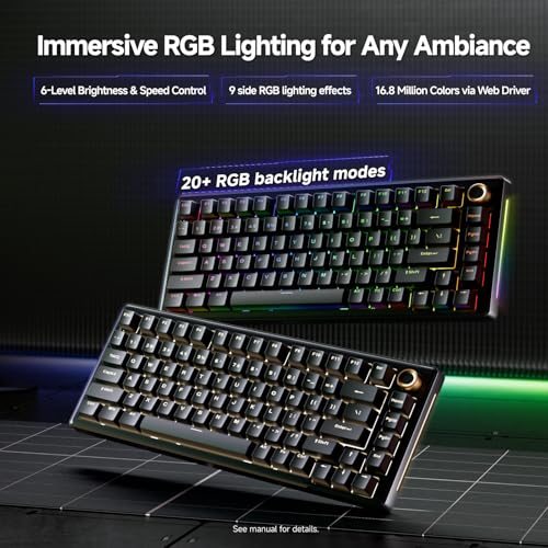 TMKB T81E Mechanical Gaming Keyboard, 75% Gasket Mount Wired Keyboard with Knob & 5-Layer Sound Dampening, Hot-Swappable, RGB Backlit, 82 Keys for Windows/Mac/Linux - Black