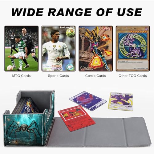 Magnetic Closure TCG Deck Box Portable Card Holder Trading Card Deck Box | PU Leather Collectible Card Case Game Trading Card Deck Box Storage Scratch Resistant Lining, A Giant Spider Glowing Cave - color: A Giant Spider Glowing Cave