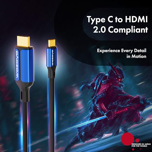Type-C to HDMI 2.0 Cable 4K@60Hz Ultra HD, 6.6 Feet,18Gbps High-Speed Transfer, Pure Copper & 24K Gold-Plated Male to Male Connectors, Compatible with TV, Laptop, Type-C Smartphone, Projector