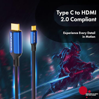Type-C to HDMI 2.0 Cable 4K@60Hz Ultra HD, 6.6 Feet,18Gbps High-Speed Transfer, Pure Copper & 24K Gold-Plated Male to Male Connectors, Compatible with TV, Laptop, Type-C Smartphone, Projector