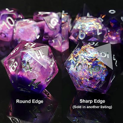 Haxtec DND Dice Set Purple Resin Polyhedral Dice with Dice Bag, Iridecent Mylar Inclusion D and D Dice for D&D Dungeons and Dragons TTRPG Gifts - color: Purple