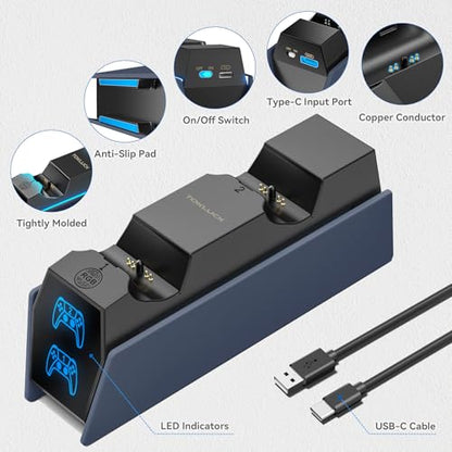 Controller Charger Station Compatible with Play 5 Faceplates Edge & Dual Controller, 9 Lightings P 5 Accessories Charging Station, P 5 Dock Stand with LED Indicator & On-Off Switch, Gray - color: Gray