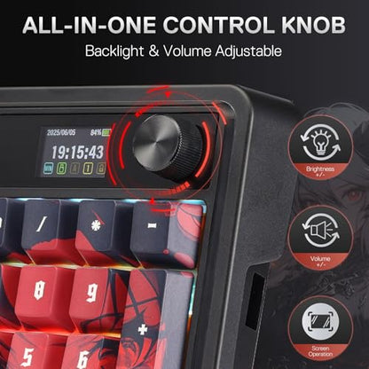 Redragon K719 PRO Wireless Gasket Gaming Keyboard w/Hype Screen & Knob, 95 Keys Mechanical Keyboard, Easy-Control 1.14’’ TFT Info Display, 5-Layer Noise Dampening, Custom Linear Switch, Anime Edition - color: Ember Queen