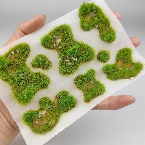 Static Grass Tufts Mat – 8 Peel-and-Play Pre-Cut Patches, Self-Adhesive Turf in Mixed Irregular Shapes for Diorama, Model Railway & Wargaming Terrain (1 Sheet) (Spring Green) - color: Spring Green