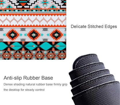 Large Gaming Mouse Pad with Stitched Edges, Colorful Aztec Pattern Desk Mat, Extended XL Keyboard Pad, Non-Slip Rubber Base Desk Pad for Keyboard and Mouse, 31.5X11.8 inch - color: Colorful Aztec Pattern