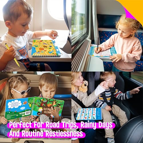 SpriteGru 2 Travel Game Pads, 61 Dry Erase Activities Games Reusable & Erasable Book, Fun Brain Challenge Games Interesting Educational Toy and Learning Tool for Road Trip Airplane Travel - style: Mazes & Fun Games