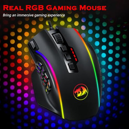 Redragon Gaming Mouse, MMO Mouse Gaming UP 12400 DPI, 19 Macro Programmable Buttons, RGB Mouse with 12 Side Buttons, 8 * 2.4g Weight Tuning for PC Laptop MOBA FPS, M901K, Black - color: Black-k