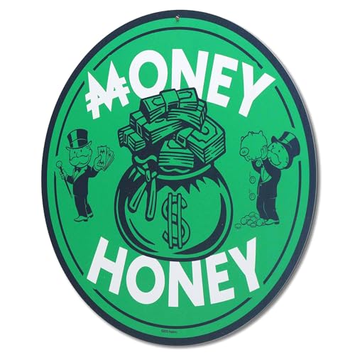 Hasbro Monopoly Money Honey Metal Wall Art | Fun Monopoly Sign for Game Room, Home Theater, or Office - color: Green