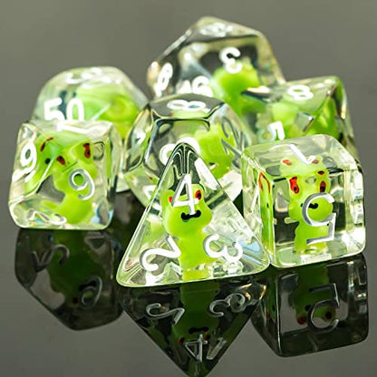 Cusdie 7-Die Dice DND, Polyhedral Dice Set Filled with Animal, for Role Playing Game D&D Dice (Frog) - color: Frog