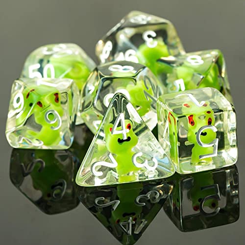 Cusdie 7-Die Dice DND, Polyhedral Dice Set Filled with Animal, for Role Playing Game D&D Dice (Frog) - color: Frog