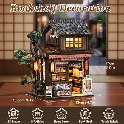 Book Nook Kit DIY Miniature Dollhouse, Japanese Grocery Store Style | 3D Wooden Puzzle, Bookend Decor, LED Light, Birthday Christmas Gift - style: Kasuga