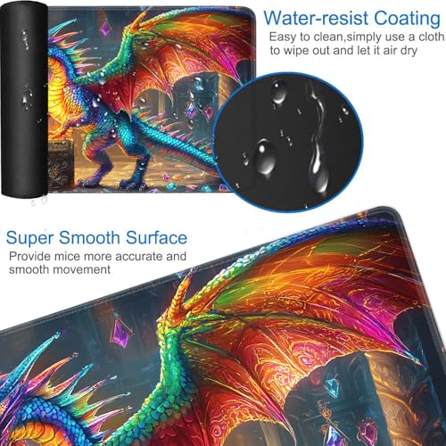 for MTG Game Playmat - 24 x 14 inches with Dices and Storage Bags, Non-Slip Base for TCG and Board Game Card Mats, Trading Card Games Mat, Rainbow Dragon Pattern Collectible Card Playmats - color: Jv-playmat-p7-1-h217