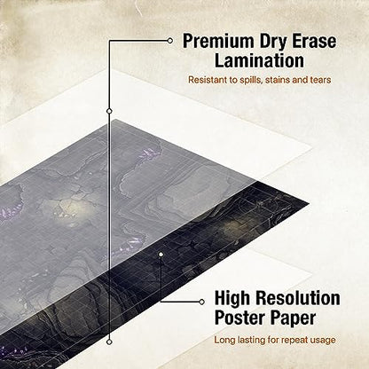 Tidyboss DND Expansion Pack | 3 X Double Sides 24x 36 Game Grid Mat | 6 Terrains with Lava, Sea, Forest, Cave, Swamp and Desert | Includes 2 x Dry Erase Markers, Eraser and Clips - color: 3-pack Expansion
