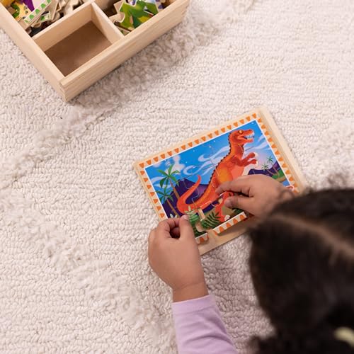 Melissa & Doug 4‑in‑1 Wooden Dinosaur Jigsaw Puzzle Set, 48 Pieces with Storage Box, Toddler Puzzle Toy for Kids Ages 3+ - FSC Certified - style: Dinosaurs