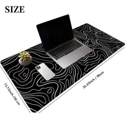 Black Topographic Large Gaming Mouse Pad Extended XXL(900 * 400 * 3MM) Mouse Mat Long Desk Pad with Stitched Edges for Keyboard Home Office Gaming Work Big Desk Mat - color: Black TOPO