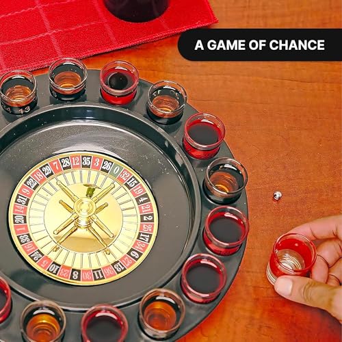 Shot Glass Roulette Drinking Game – 16-Piece Red/Black Set with 2 Metal Balls, Fun Adult Party Game for White Elephant, Game Nights, and Gifts - size: 16PCS Set