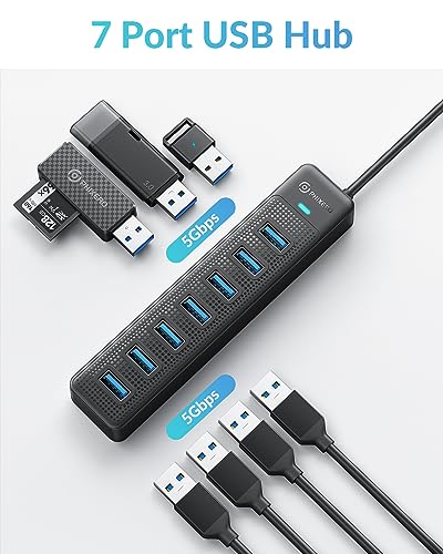 PHIXERO 7 Port USB Hub, 3.3FT/1M Long Cable USB 3.0 Hub Multi USB Port Hub Adapter Extension USB Splitter USB Hub for PC, Compatible with All USB 3.0/2.0/1.1 Device - size: 1m Cable