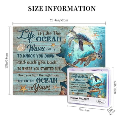 Sea Turtle Ocean Jigsaw Puzzle for Adult 500 Pieces Unique Inspiration Quote Wooden Jigsaw with Letters on Back Challenging Family Activity Games Turtle Gifts - color: Ocean Turtle 01, size: 500PCS