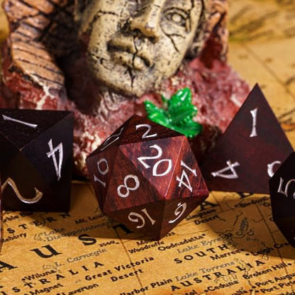 Wooden DND Dice Set Red Sandalwood Wood Dice Set for Tabletop Games | Iron Box, DM Gift, for Dungeons and Dragons Role Playing Games - color: Big Red Sandalwood