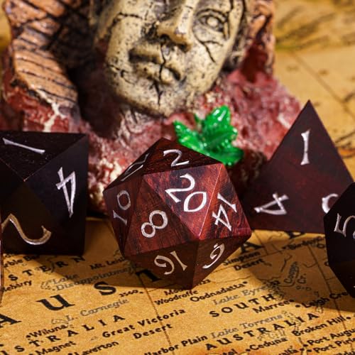 Wooden DND Dice Set Red Sandalwood Wood Dice Set for Tabletop Games | Iron Box, DM Gift, for Dungeons and Dragons Role Playing Games - color: Big Red Sandalwood