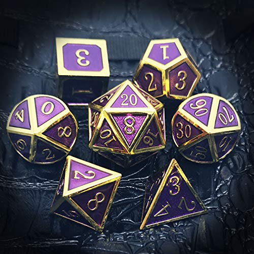 Haxtec Gold Purple Metal DND Dice Set Enamel D&D Dice with Leather Dice Bag Compatible with Dungeons and Dragons Gamer Gift for DND Lovers TTRPG Players DM Masters - color: Gold Purple