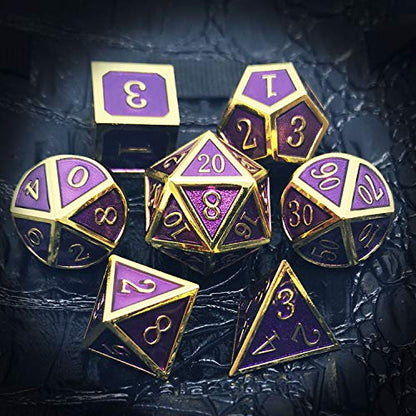 Haxtec Gold Purple Metal DND Dice Set Enamel D&D Dice with Leather Dice Bag Compatible with Dungeons and Dragons Gamer Gift for DND Lovers TTRPG Players DM Masters - color: Gold Purple