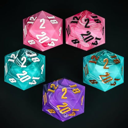 Giant D20 D&D Polyhedral Dice - 55mm, 20 Sided, Pink with White/White Number for RPG Table Games - color: Pink With White/White Number