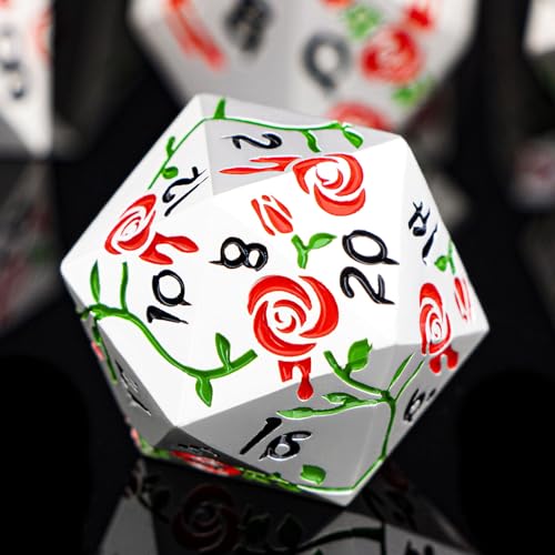 Gothic DND Dice Set Bleeding Rose Metal D and D Dice for use with Dungeons Dragons D&D Role Playing Game, Red RPG Polyhedral Dice Set D20 D12 D10 D8 D6 D4 - color: Red&silver&black Numbers
