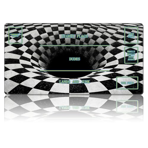 Checkered Vortex Humorous MTG Playmat with Card Zones - Funny Commander EDH Card Game Mat for Magic - TCG Layout Desk Pad - Non-Slip Rubber Base & Durable Surface 24x14 inch - color: Checkered Vortex, size: Zone 5