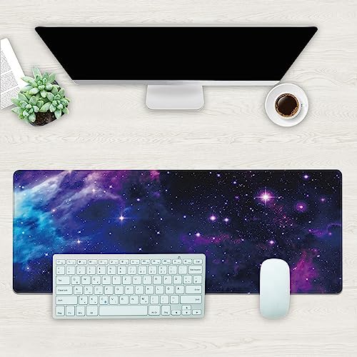 Desk Mat, Galaxy Nebula Universe Space Extended Gaming Mouse Pad Large, Big Mouse Pad with Non-Slip Base and Stitched Edge, Long Computer Keyboard Mouse Mat for Home Office - color: Galaxy Nebula Universe Space, size: 11.8" x 31.5"