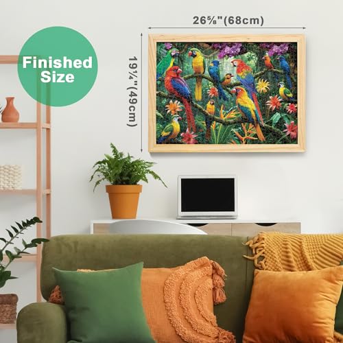 BenBen 1000 Piece Jigsaw Puzzle for Adults, Jungle Parrots, Patterned Back | Challenging Jigsaw Puzzles, Thick Cardboard Pieces, Snug Fit, Challenging Puzzles for Family Game Night, Home Décor