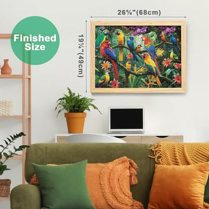 BenBen 1000 Piece Jigsaw Puzzle for Adults, Jungle Parrots, Patterned Back | Challenging Jigsaw Puzzles, Thick Cardboard Pieces, Snug Fit, Challenging Puzzles for Family Game Night, Home Décor