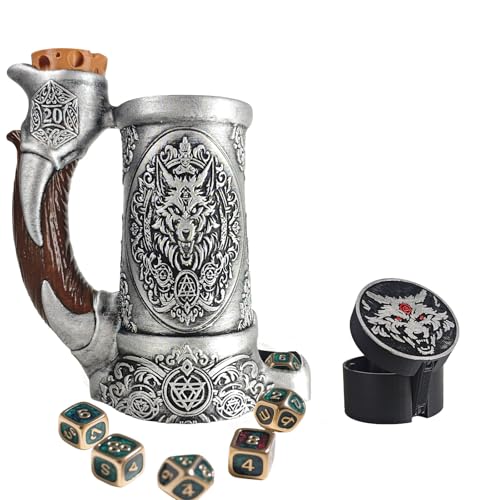 DND Mug Dice Tower Set, DnD Dice Cup with Storage, 12/16 Oz Beverage Holder, DND Accessories for Players, Best Gift for RPG Game lover (Wolf Bite) - color: Wolf Bite