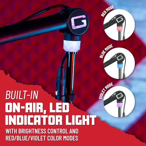 Gator Frameworks Professional Desktop Broadcast/Podcast Microphone Boom Stand with On-Air Indicator Light, Blue,Violet, & Red (GFWMICBCBM4000) - style: 4000 Series